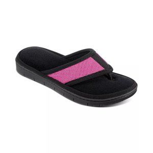 ISOTONER Scout Mesh Thong Slippers - Black / Pink - Size 9.5/10 - NEW